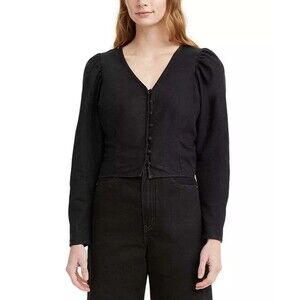 Levi's Teegan Mutton Sleeve Blouse Womens Size XL Black Button Up Poplin Top